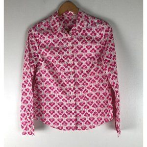 Boden Modern Classic Button Down Shirt Pink Clover Print Collared Sz 6